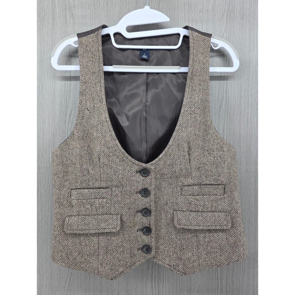 Gap 100% Wool Herringbone Vest Old Money Tailored Button Front Womens S